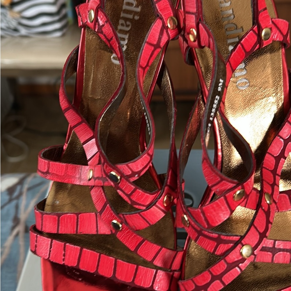 Vibrant Red wedge sandal with Intricate Design